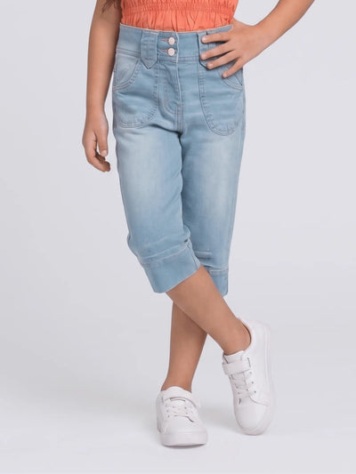 Girls Denim Capri with Pocket Detailing