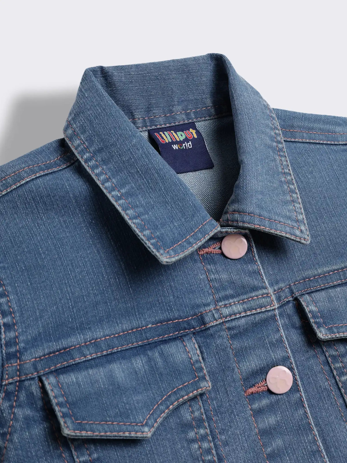 Girls Embroidered Denim Jacket with Floral Placement Detailing
