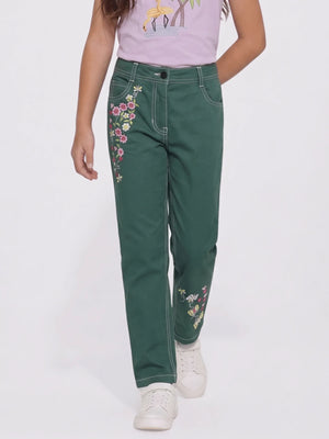 Girls Embroidered Cotton Straight-Fit Trouser
