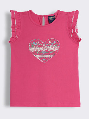 Girls Heart Lace Applique Embroidered Top