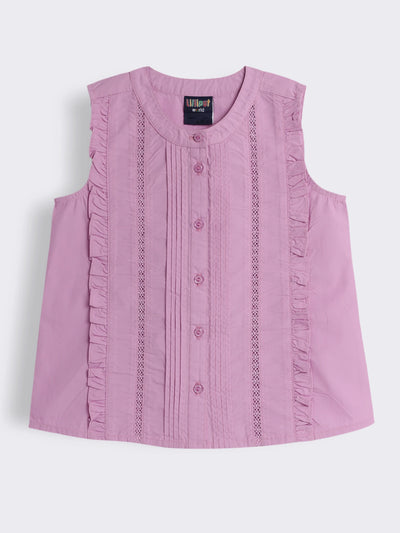 Girls Sleeveless Cotton Top with Frill and Lace Detail
