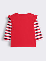 Girls Heart Appliqué Ruffle Detail Layered Look Knit T Shirt