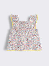 Toddler Girls Sleeveless Floral Print Smocked Top with Cotton Shorts 2-Piece Outfit Set