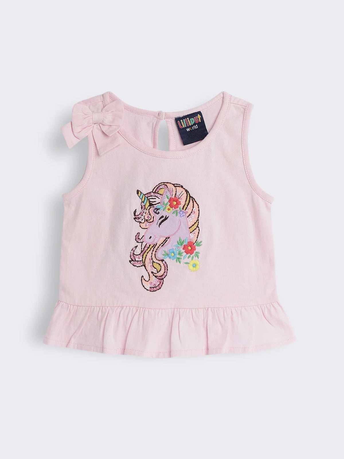 Toddler Girls Unicorn Applique Embroidery Peplum Top with Flap Pockets Cotton Shorts 2-Piece Outfit Set