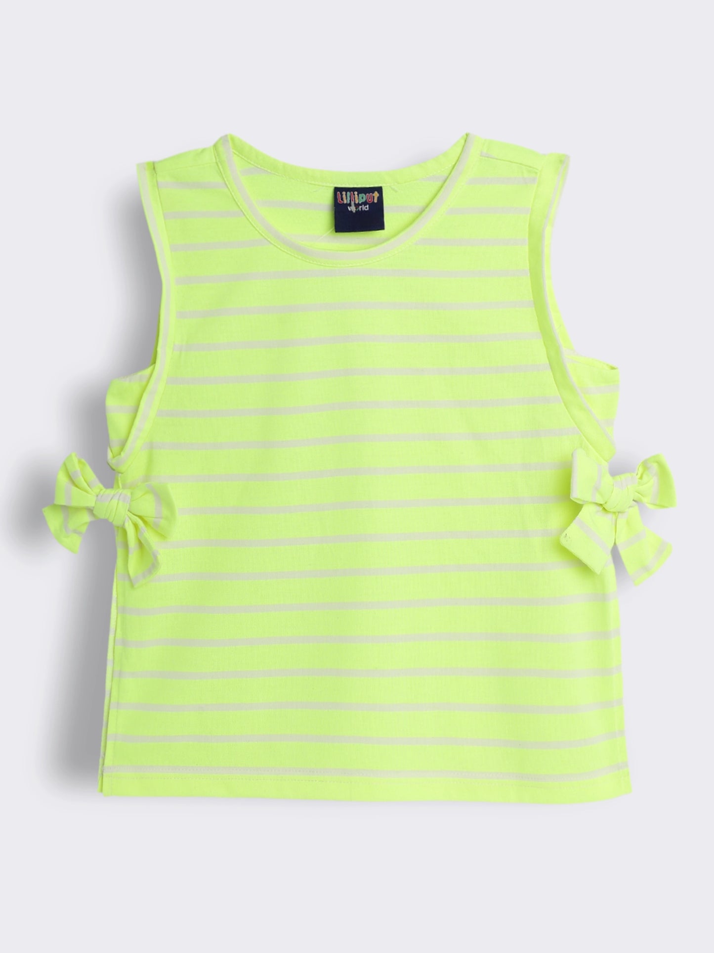 Girls Striped Sleeveless T-shirt with Floral Embroidered Denim Straight-Fit Jeans 2-Piece Outfit Set
