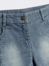 Girls Embroiderd Cotton Gingham Check Top With Denim Shorts with Pearl Detailing 2-Piece Outfit Set