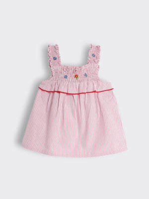 Toddler Girls Oxford Stripe Embroidered Top