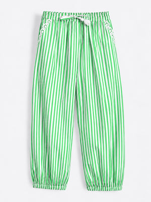 Girls Striped Lace Trim Trouser