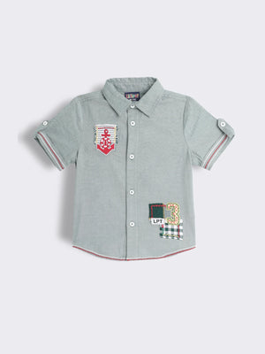 Toddler Boys Organic Cotton Half-Sleeve Shirt with Patchwork