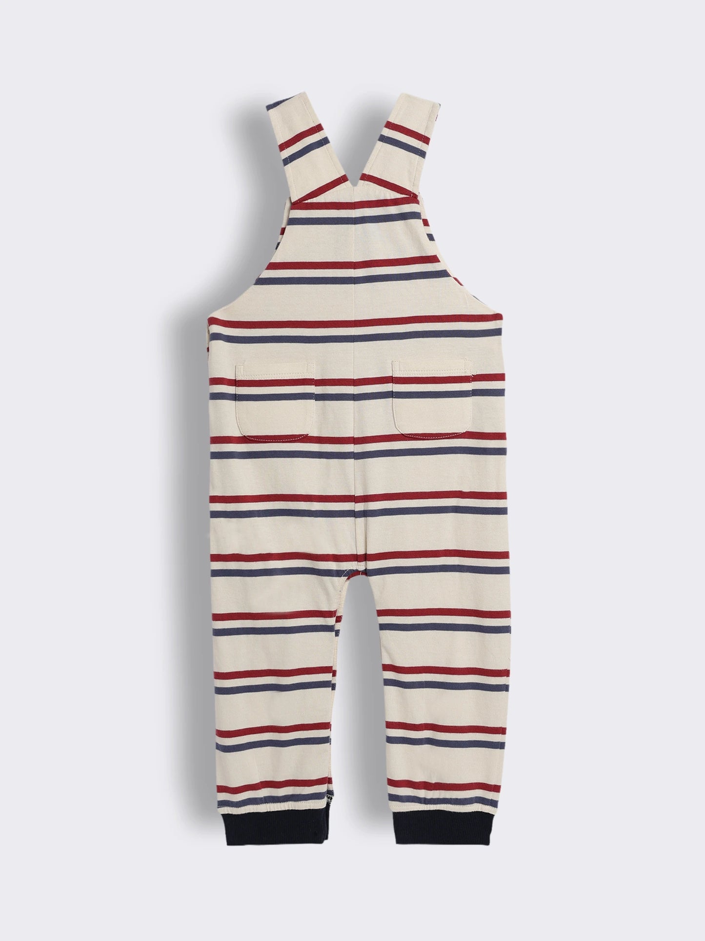 Baby Boys Rocket Embroidered Striped Dungaree With Full Sleeve T- Shirt 2-Piece Outfit Set