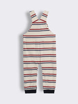 Baby Boys Rocket Embroidered Striped Dungaree With Full Sleeve T- Shirt 2-Piece Outfit Set