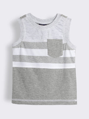 Toddler Boys Colour-Blocked Single Jersey Sleeveless T-Shirt with Chest Pocket