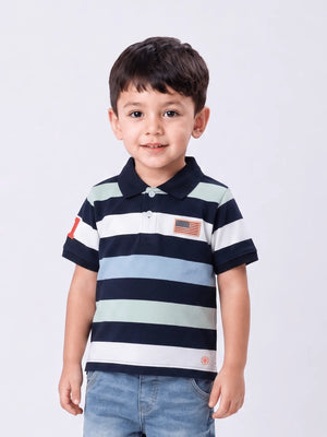 Toddler Boys Half-Sleeve Striped Cotton Knit Polo T-Shirt
