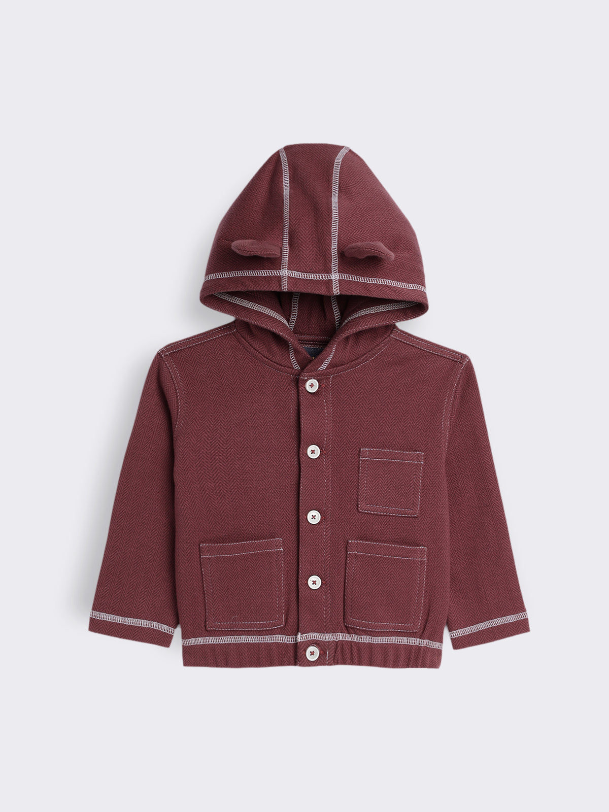Baby Boys Herringbone Knit Hooded Jacket and Wide Leg Pants 2-Piece Outfit Set