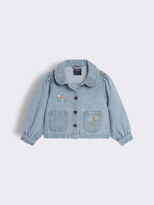 Toddler Girls Floral Embroidered Denim Jacket