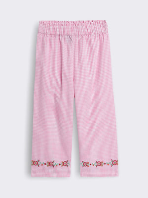 Toddler Girls Gingham Embroidered Wide Leg Pants