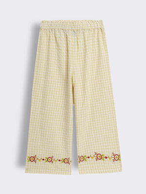 Toddler Girls Gingham Embroidered Wide Leg Pants