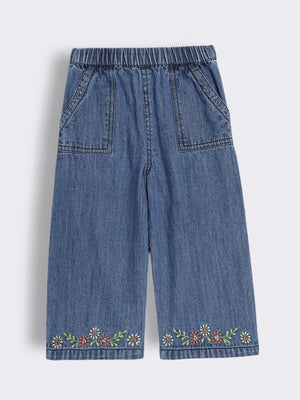 Toddler Girls Floral Embroidered Denim Wide Leg Pants