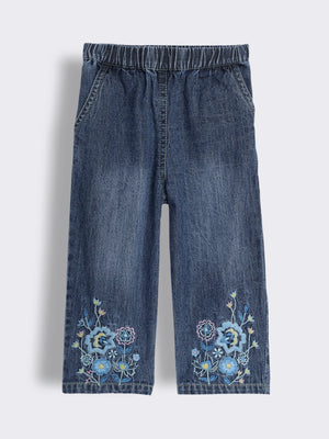Toddler Girls Embroidered Denim Wide Leg Jeans