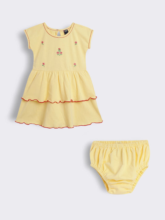 Baby Girls Embroidered Cotton Embroidered Dress with Bloomer