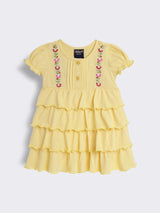 Toddler Girls Tiered Cotton Knit Dress with Floral Embroidery