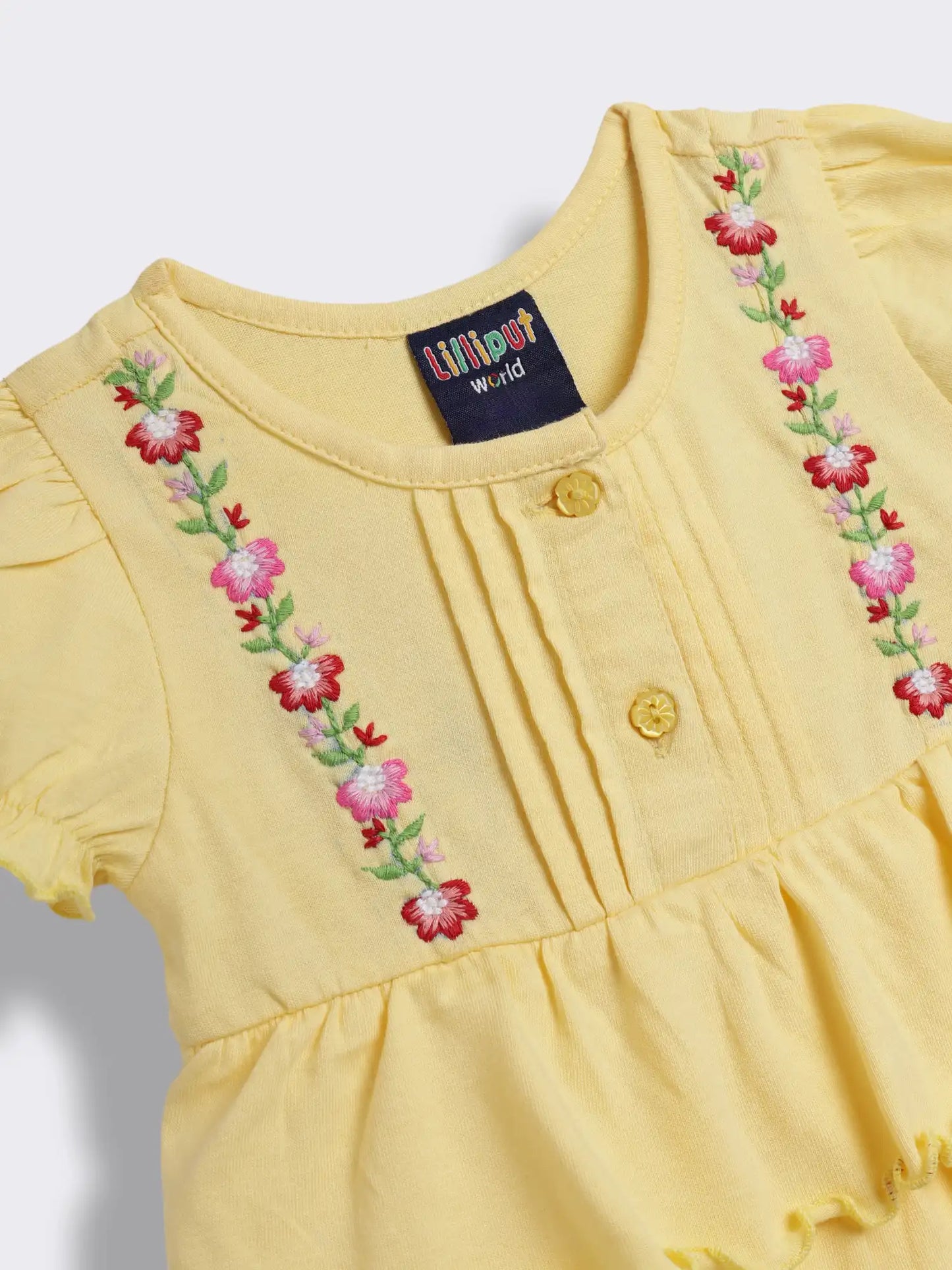 Toddler Girls Tiered Cotton Knit Dress with Floral Embroidery