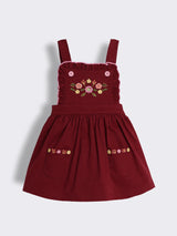 Baby Girls Floral Embroidered Dungaree Dress with Full Sleeve T-Shirt 2-Piece Outfit Set