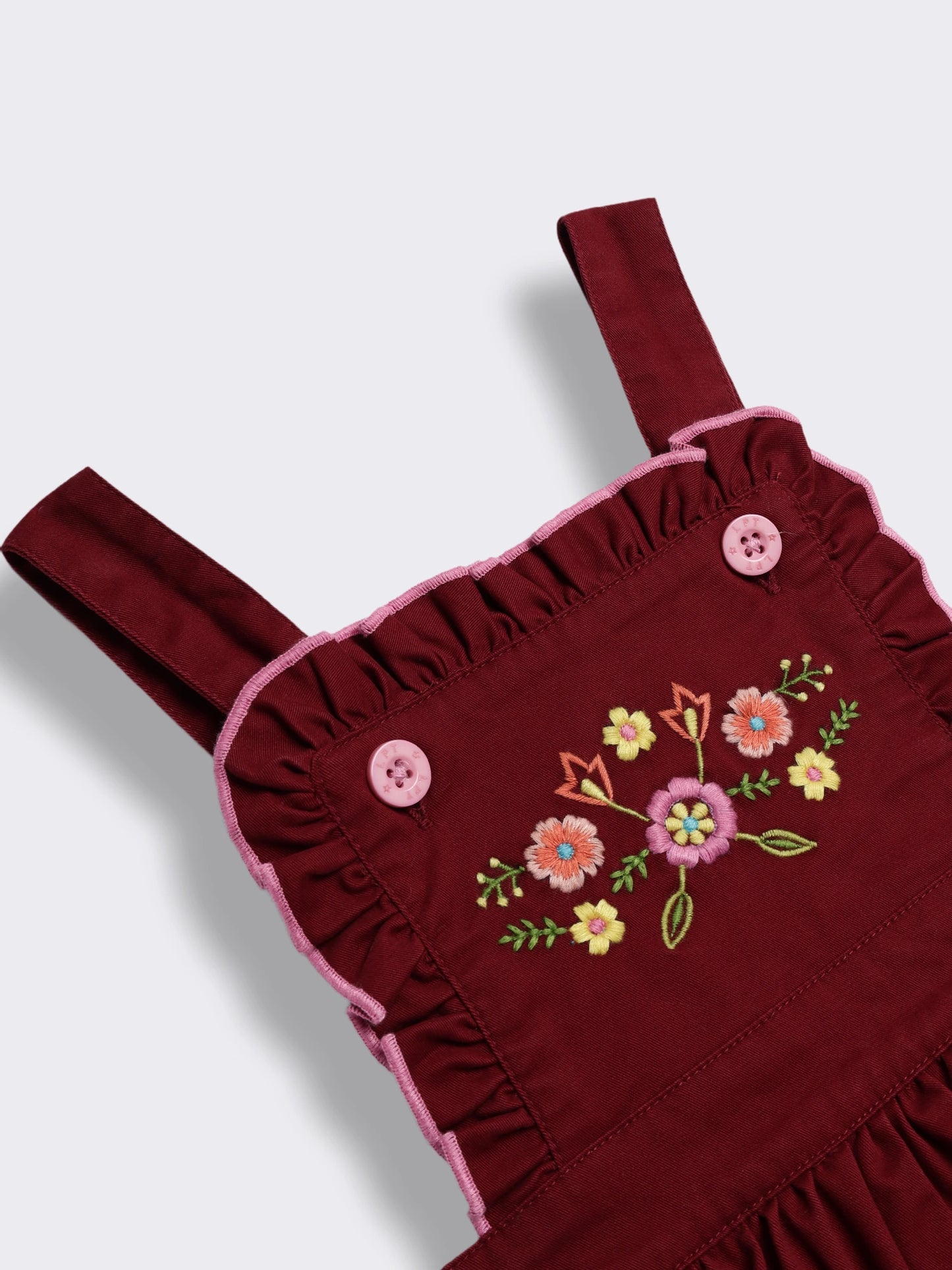 Baby Girls Floral Embroidered Dungaree Dress with Full Sleeve T-Shirt 2-Piece Outfit Set