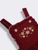 Baby Girls Floral Embroidered Dungaree Dress with Full Sleeve T-Shirt 2-Piece Outfit Set