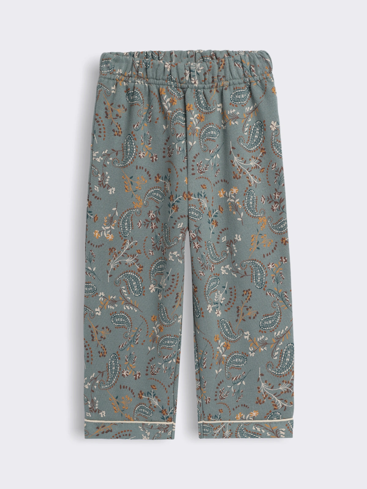 Girls Cotton Fleece Full Sleeve Nightwear Set with Solid Shirt, Printed Pockets and Paisley Printed Pyjama