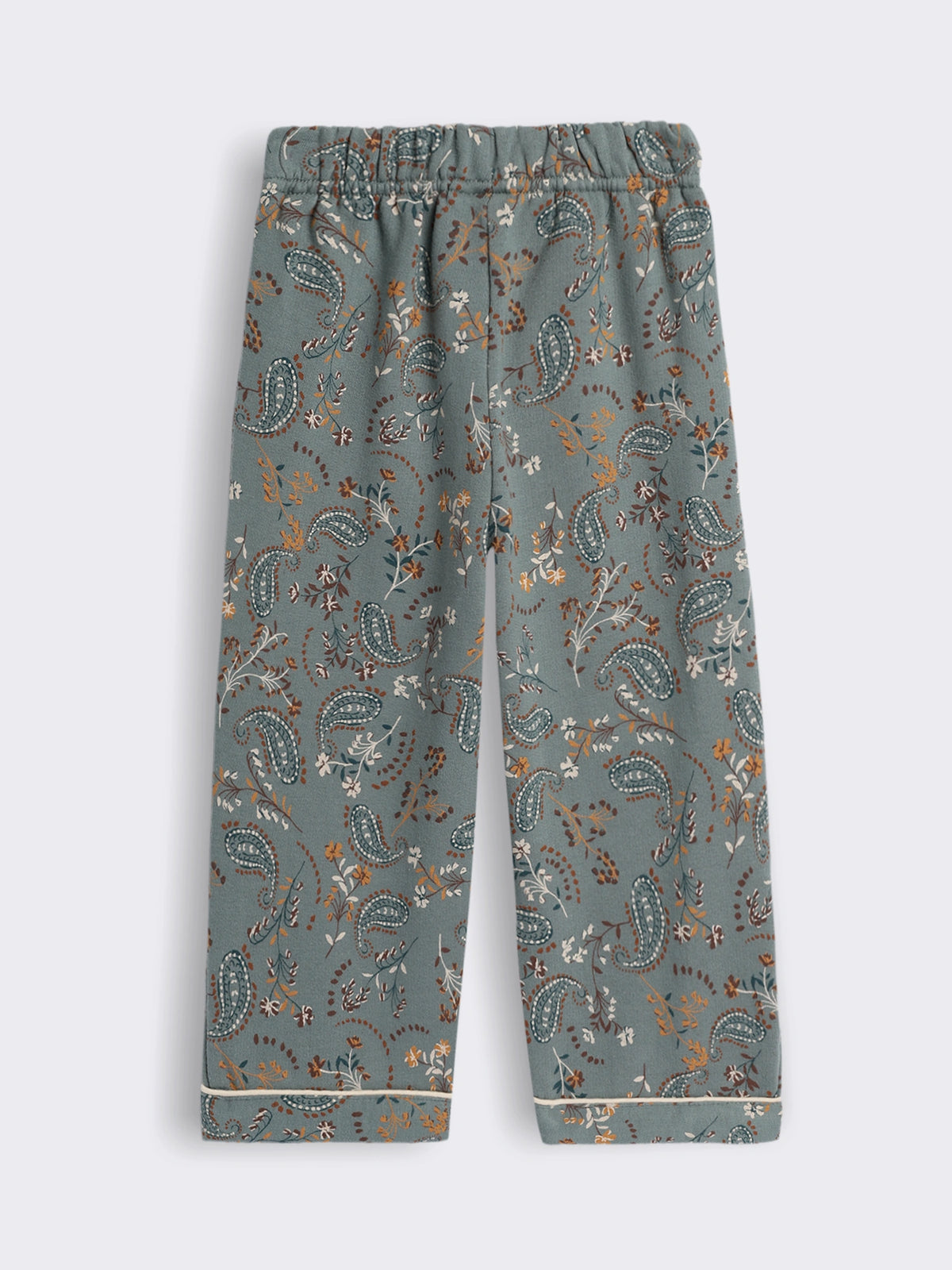 Girls Cotton Fleece Full Sleeve Nightwear Set with Solid Shirt, Printed Pockets and Paisley Printed Pyjama