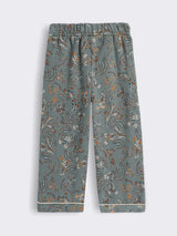 Girls Cotton Fleece Full Sleeve Nightwear Set with Solid Shirt, Printed Pockets and Paisley Printed Pyjama
