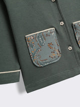 Girls Cotton Fleece Full Sleeve Nightwear Set with Solid Shirt, Printed Pockets and Paisley Printed Pyjama