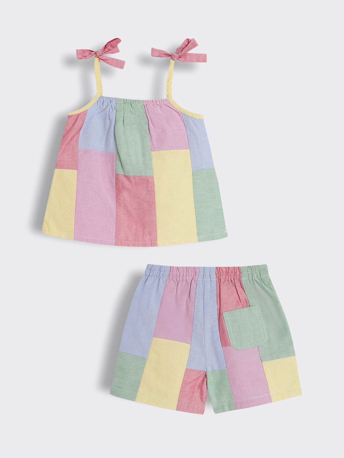 Toddler Girls Cotton Patchwork Top and Shorts with Embroidery