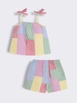 Toddler Girls Cotton Patchwork Top and Shorts with Embroidery