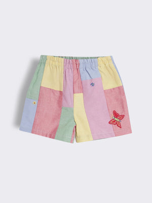 Toddler Girls Cotton Patchwork Shorts with Embroidery