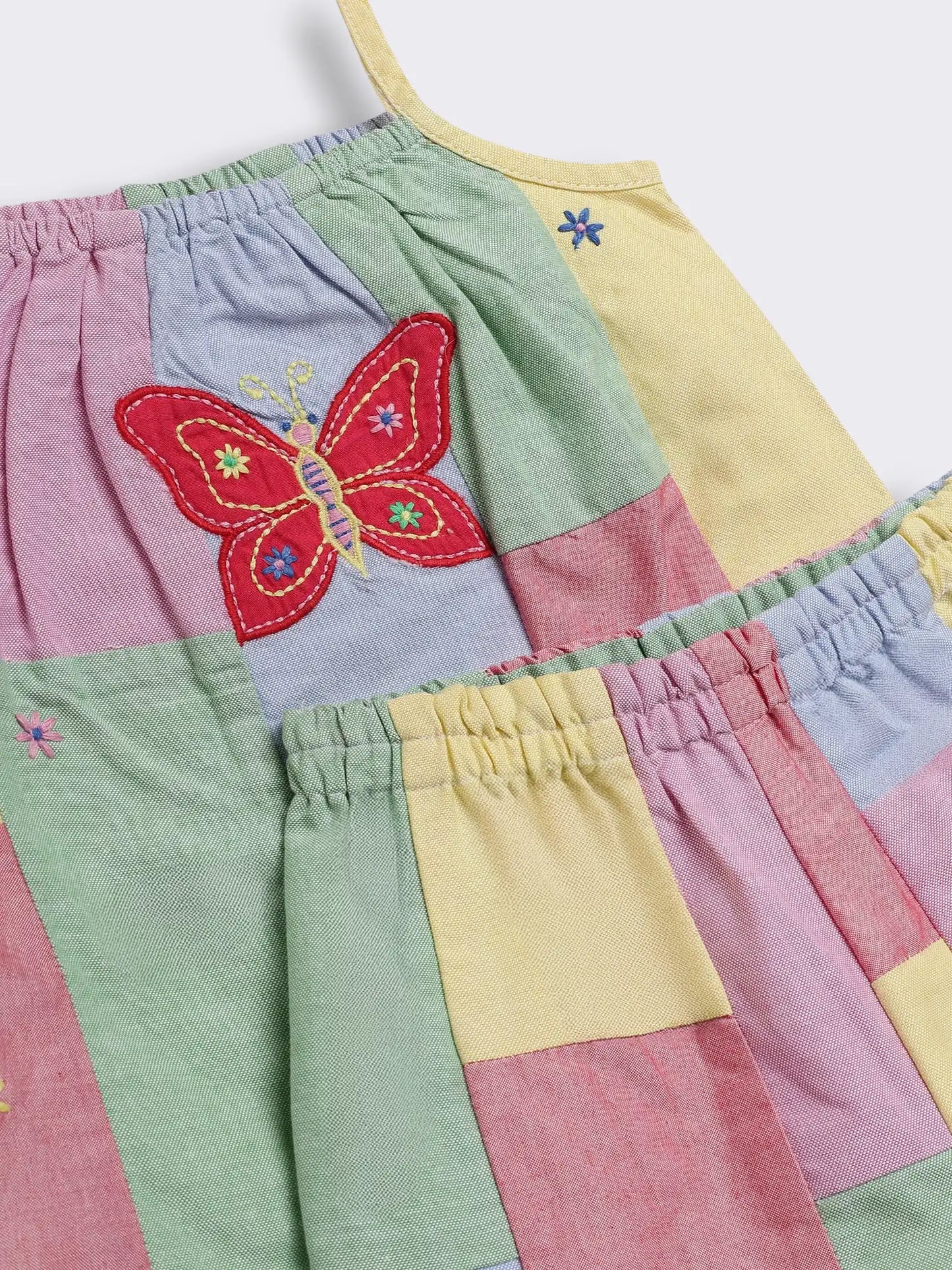 Toddler Girls Cotton Patchwork Top and Shorts with Embroidery