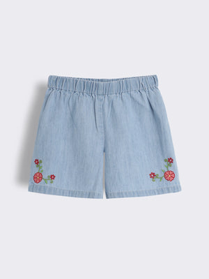Toddler Girls Lightweight Denim Shorts with Embroidery