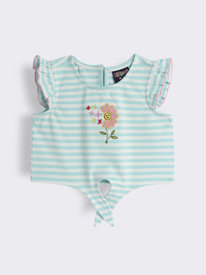 Toddler Girls Knit Top with Stripe Print and Embroidery