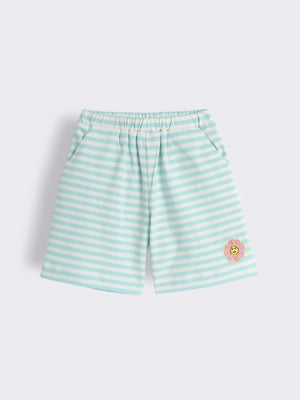 Toddler Girls Knit Shorts with Stripe Print and Embroidery