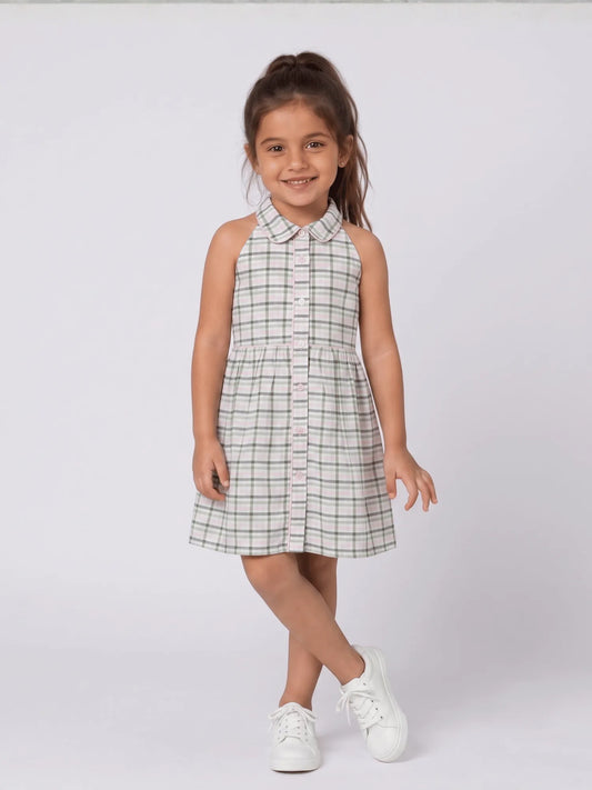 Toddler Girls Knee-Length Halter Neck Cotton Dress with Collar