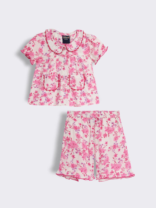 Toddler Girls Printed Cotton Nightwear Set with Shorts