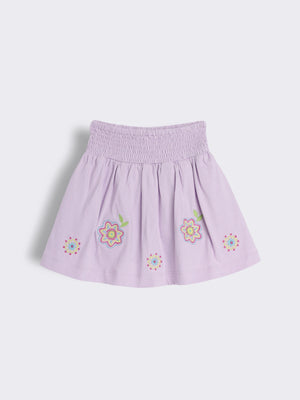 Toddler Girls Soft Knit Skirt with Attached Shorts Smocked Waistband and Floral Embroidery Detail