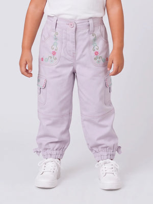 Toddler Girls Emroidered Cotton Trousers with Elasticated Hem