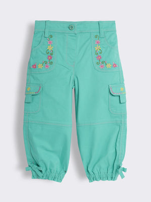 Toddler Girls Emroidered Cotton Trousers with Elasticated Hem