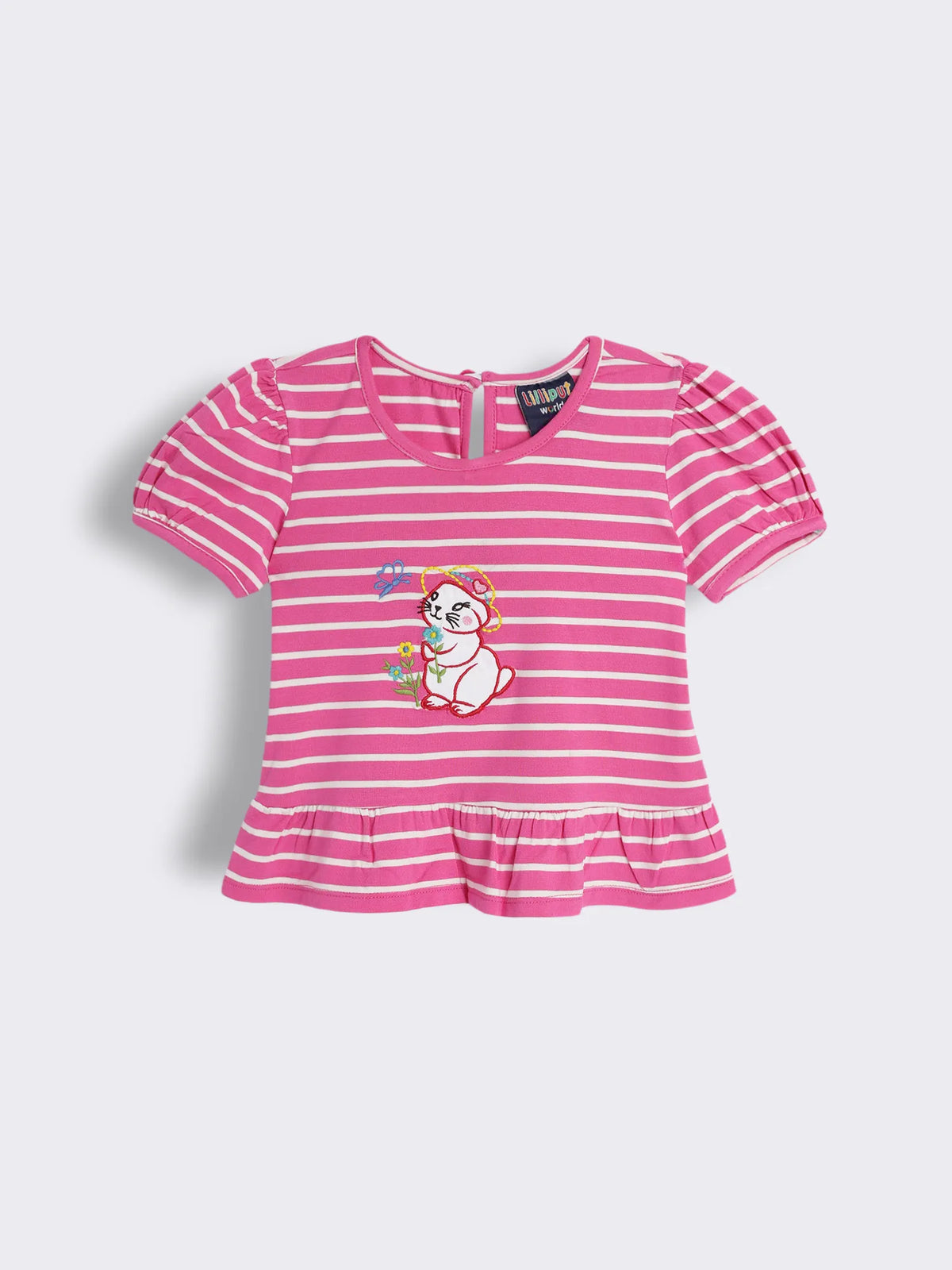 Toddler Girls Striped Cotton Knit Top with Embroidery