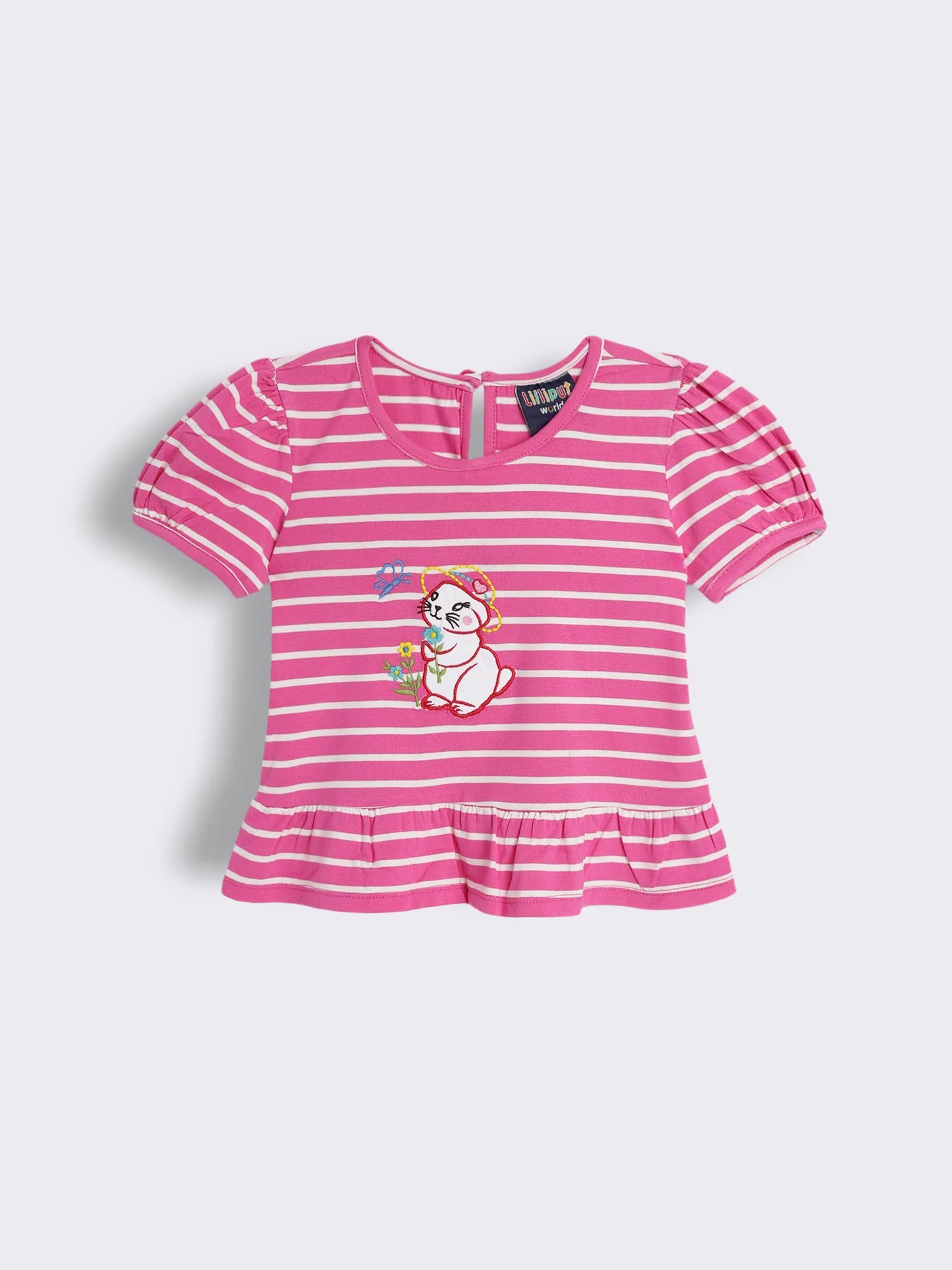 Toddler Girls Striped Cotton Knit Top with Embroidery