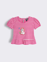 Toddler Girls Striped Cotton Knit Top with Embroidery
