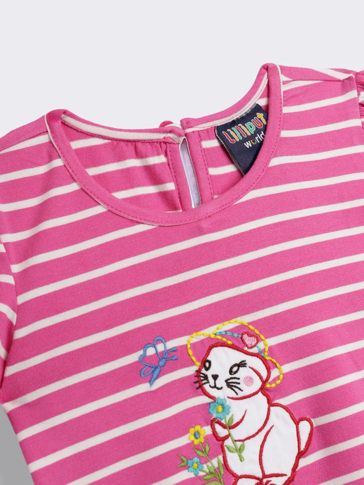 Toddler Girls Striped Cotton Knit Top with Embroidery