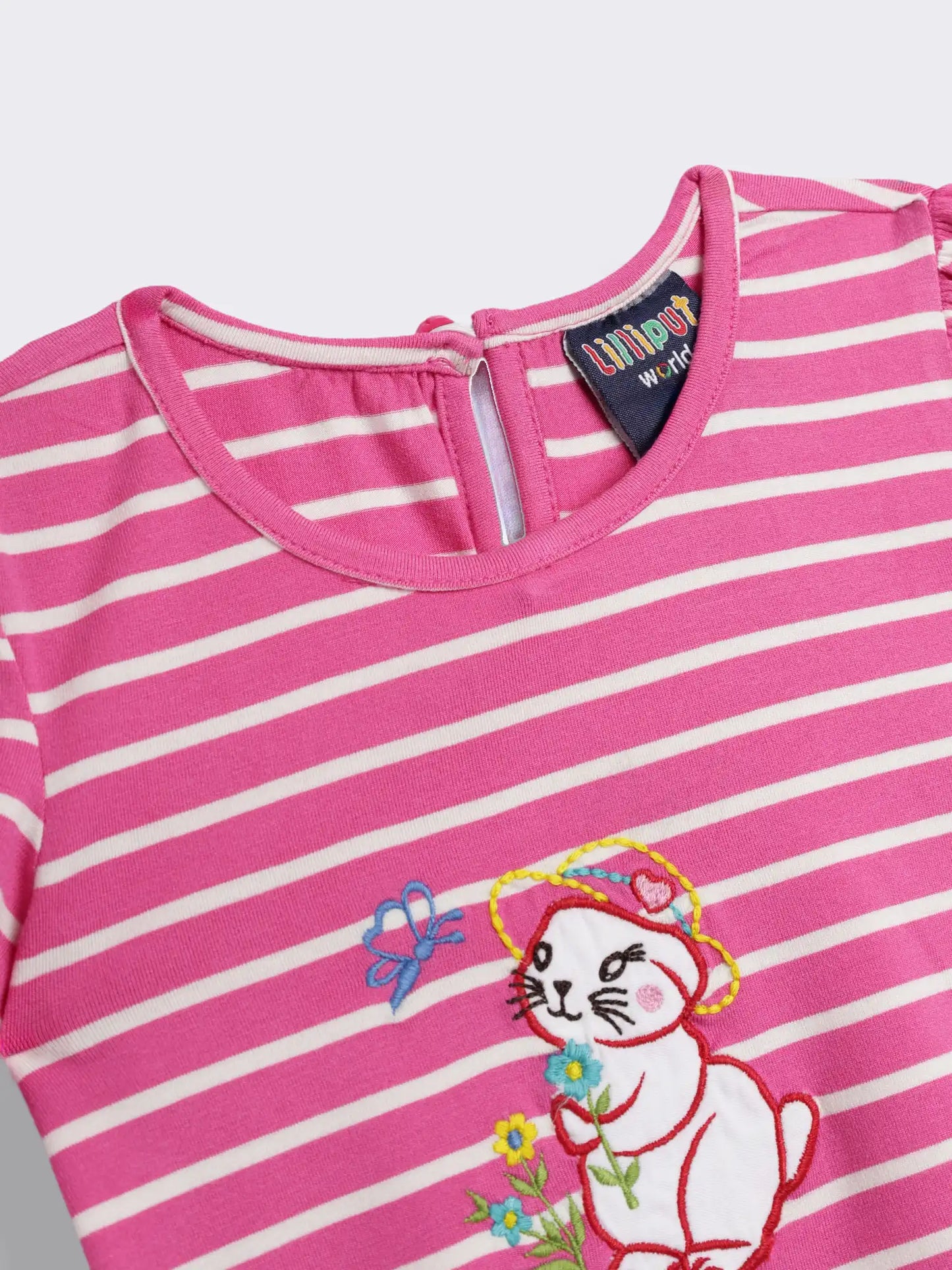Toddler Girls Striped Cotton Knit Top with Embroidery